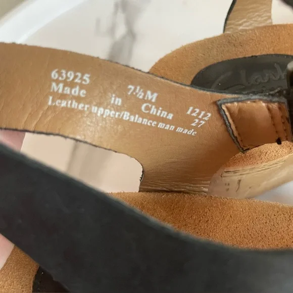 Clarks Artisan Black Leather Wedge Sandals with Buckle Straps - Picture 7 of 15